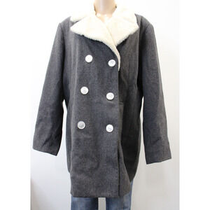 Old Navy Womens Peacoat XL Gray Sherpa Lined Long Sleeve Pockets Notch Collar